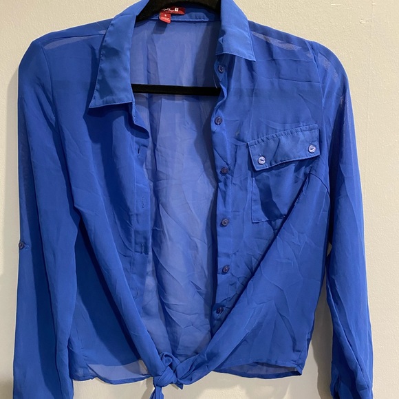 Tops - sheer royal blue button up top